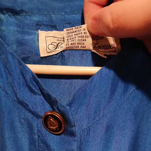 Vintage 80s Saks Fifth Ave 100% Silk Blue Pant JumpSuit Womans Small Retro Punk - Picture 9 of 12